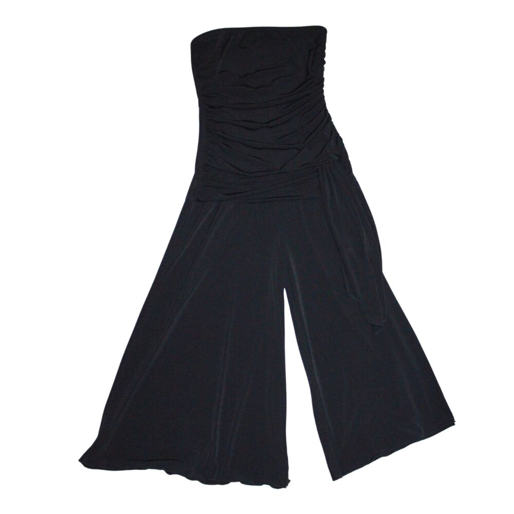 Y2K Hot Kiss Black Strapless Ruched Wide Leg Jumpsuit S - Picture 2 of 6